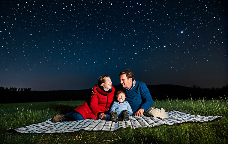 Family Stargazing Night**

"A family of four, fully clothed in warm, modest clothing, lying on a blanket in a field at night, looking up at the stars. They have a small red flashlight and a star chart.  Gentle, awe-inspired expressions.  Background shows a dark sky with a visible Milky Way. Safe for work, appropriate content, professional photography, perfect anatomy, correct proportions, family-friendly, rural setting, clear night sky."

**