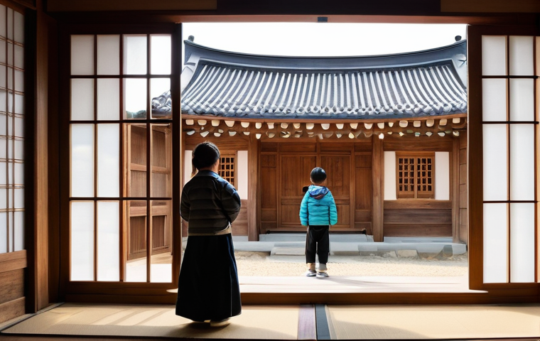 아이와 함께하는 한옥 체험 - **Prompt 1: A Family's First Glimpse of a Hanok**
    A bright, wide-angle shot of a Korean Hanok's ...