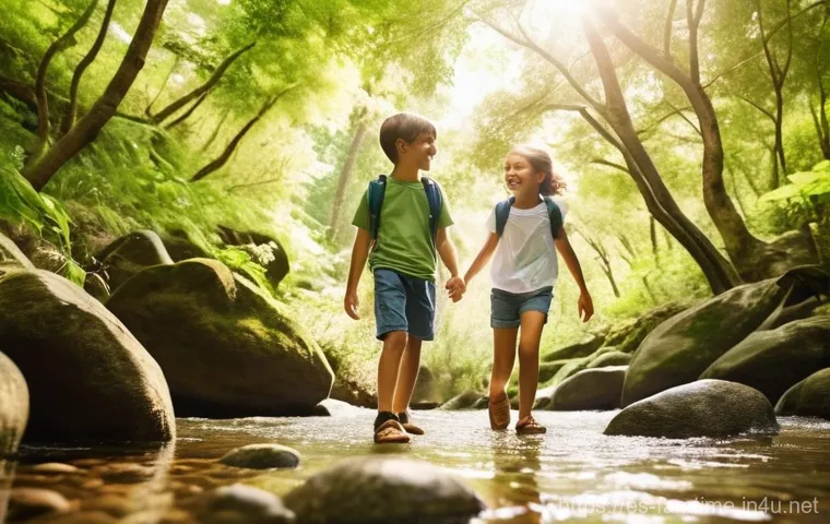 주말 가족 나들이 장소 - **Prompt:** A cheerful family of four, including two children (around 7 and 10 years old), is happil...