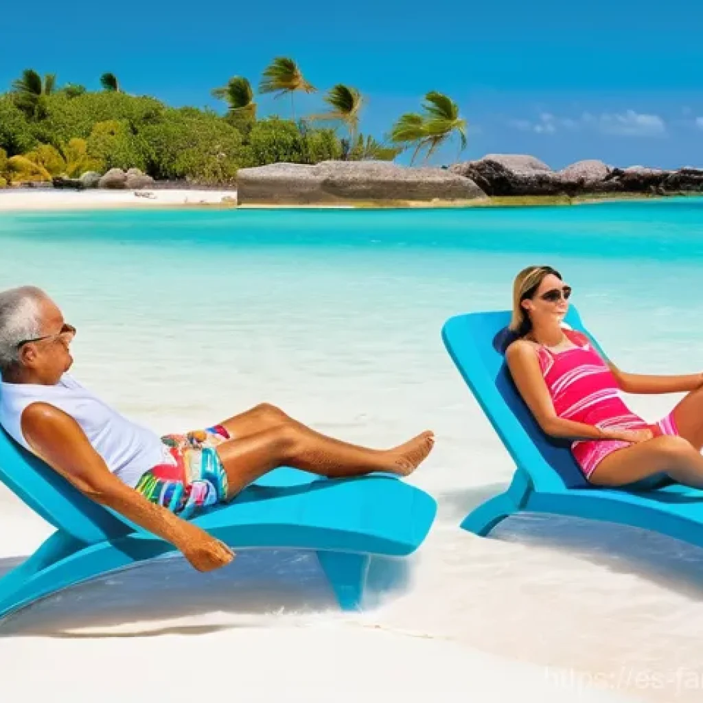 아이와 함께 가기 좋은 해외여행지 - **Prompt:** A vibrant, sun-drenched beach scene in the Riviera Maya. A multi-generational family (pa...