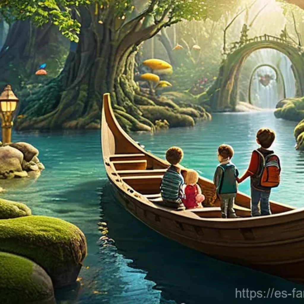 온 가족이 즐길 수 있는 테마파크 - **Prompt 1: Enchanted Family Boat Ride**
    "A happy, diverse family, consisting of a mother, fathe...