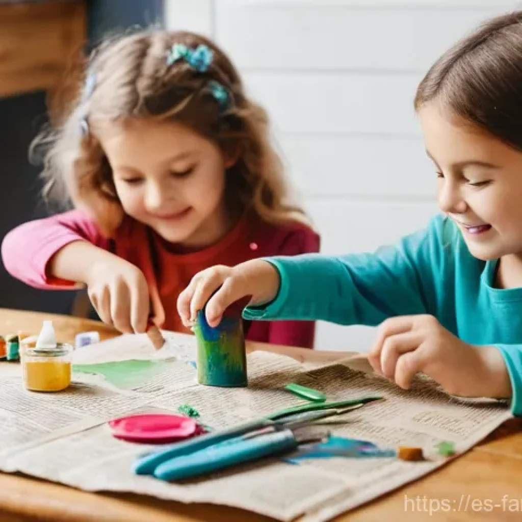 가족과 함께하는 공예 클래스 - **Prompt: Family Crafting Fun with Recycled Materials.**
    A diverse family consisting of two joyf...