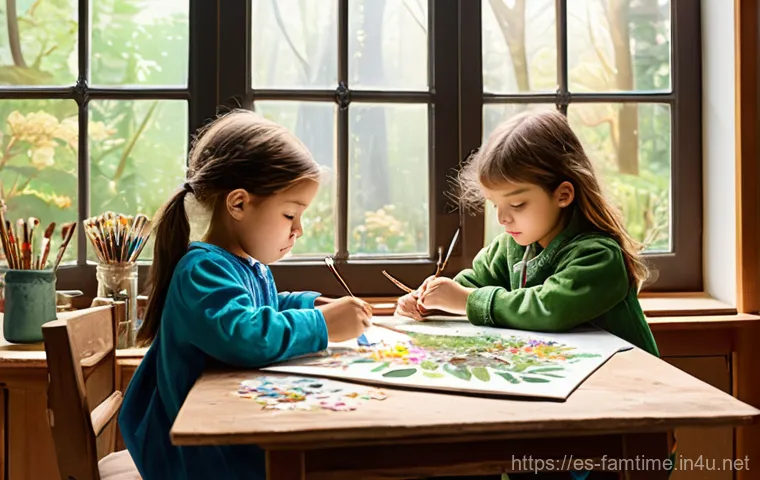 가족과 함께하는 공예 클래스 - **Prompt: Family Crafting Fun with Recycled Materials.**
    A diverse family consisting of two joyf...
