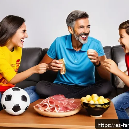 가족이 함께하는 스포츠 경기 관람 - A lively Spanish family gathered in a cozy living room decorated with colorful soccer team banners a...